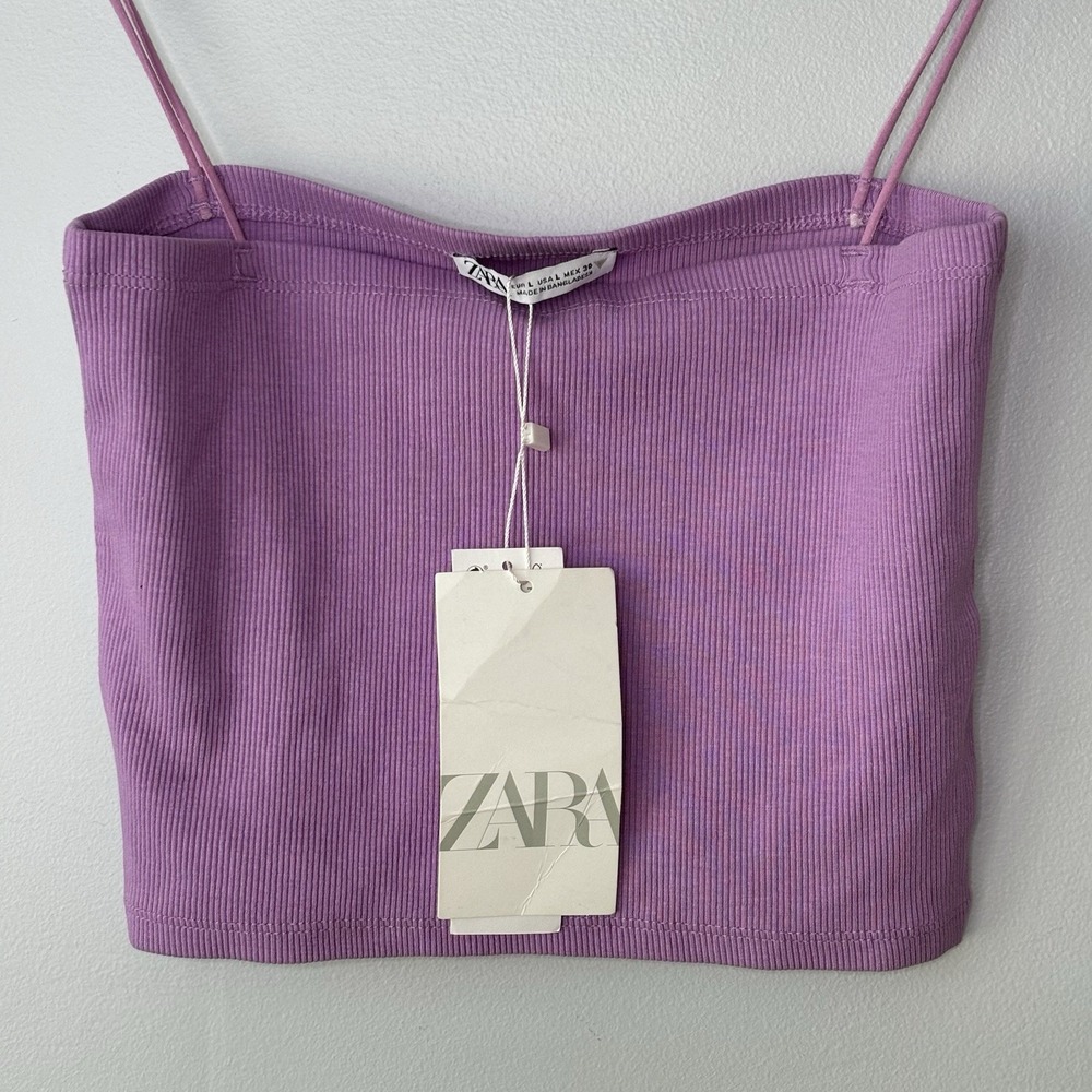 Zara Tube Top Tank Large Cami Ribbed Dainty Purple Festival Fairy Boho Coquette - Picture 9 of 9